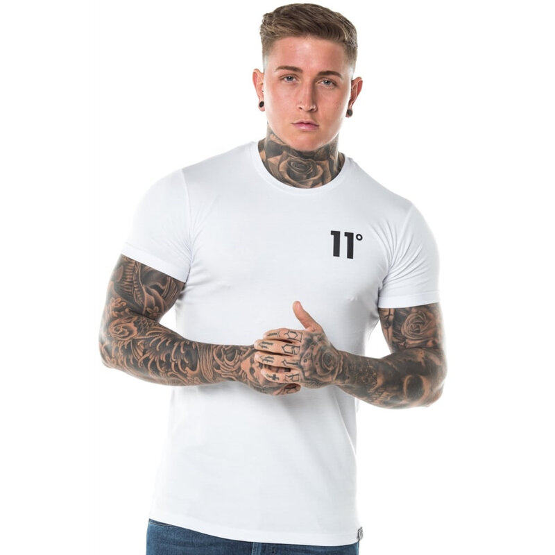 2019 11 degrees mens round neck short-sleeved slim jacket thin section solid color cotton print summer men's fitness t-shirt men