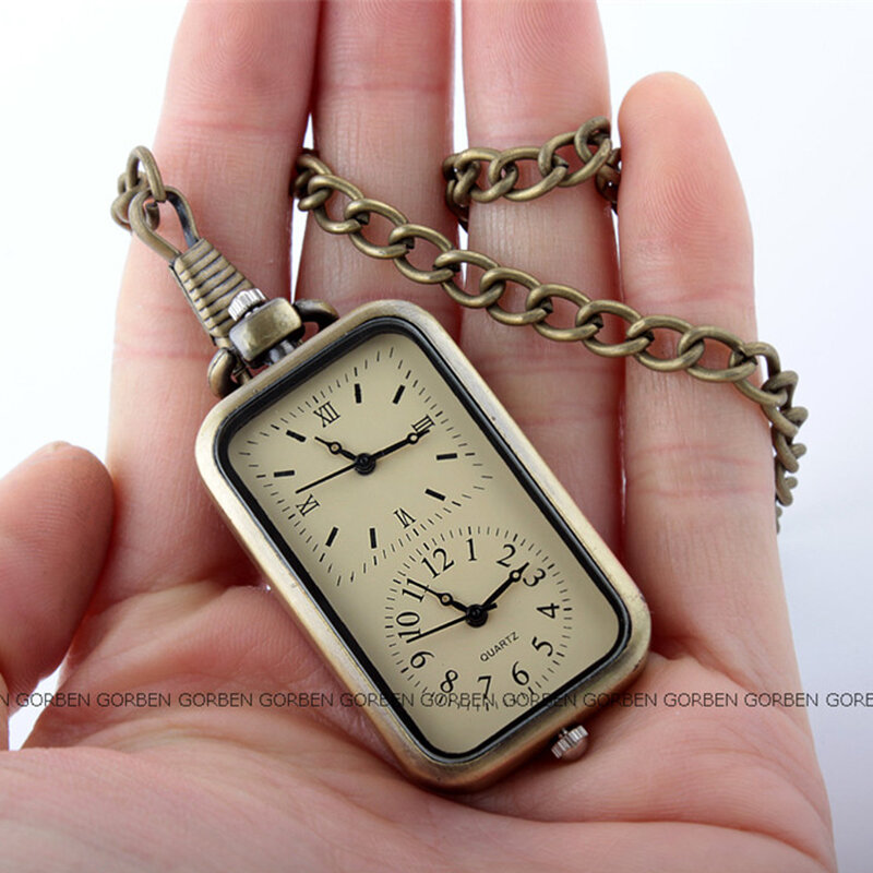 Gorben-reloj de bolsillo para hombre y mujer, pulsera con diseño de moda, doble horario, pequeño, exquisito, con colgante de tamaño mini, cadena fob, 2020