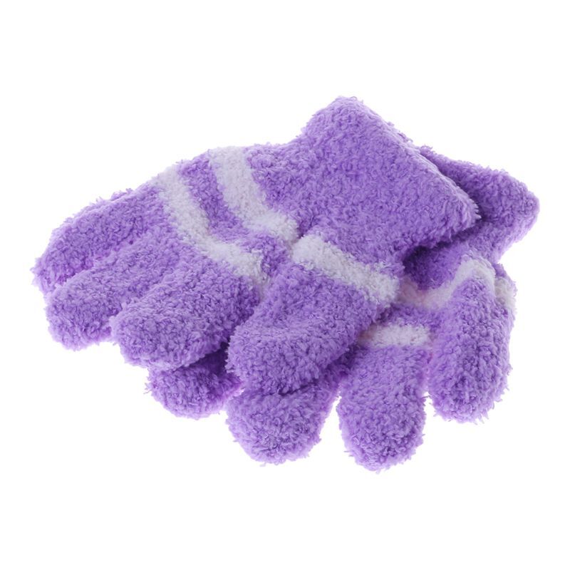 Luvas térmicas de bebê de inverno, 1 par, dedos inteiros, lã coral, para crianças, meninos, meninas, listras coloridas elásticas macias