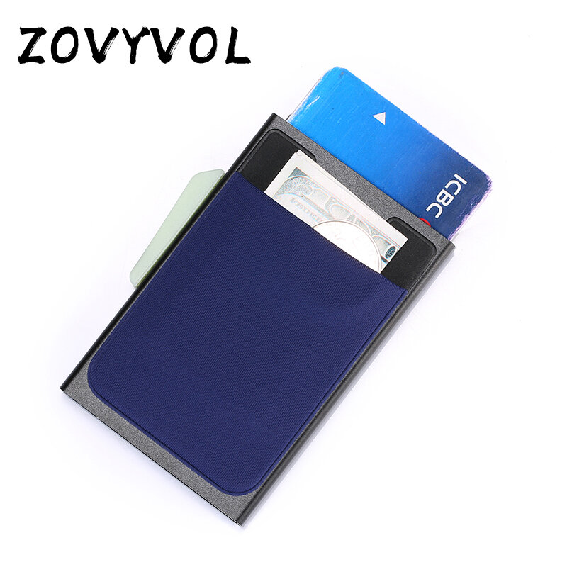 ZOVYVOL-cartera de aluminio con bolsillo trasero elástico para tarjetas de identificación, Mini billetera delgada con bloqueo Rfid, Pop-up automático para tarjetas de crédito