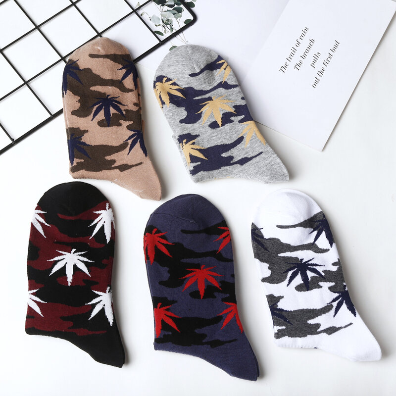 Calcetines cortos de algodón para hombre, calcetín de alta calidad estilo Harajuku, camuflaje de hoja, Hip Hop, Skateboard, novedad de 2019