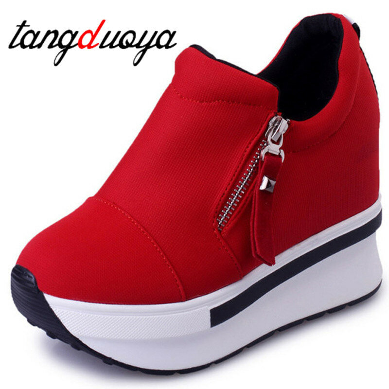 Sneakers con plateau scarpe da donna scarpe casual rosse scarpe con plateau comode tacchi scarpe di tela nere sneaker con zeppa invisibile da donna
