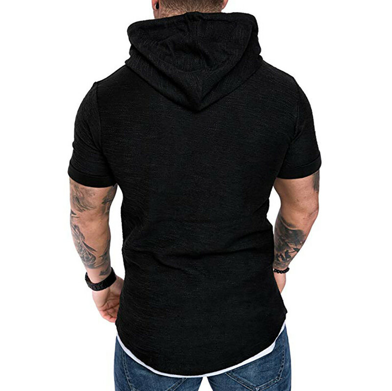 TShirts Men's Summer Slim Fit Casual Pattern Large Size Short Sleeve Hoodie Top Blouse Casual Men Fashion High Quality c0509