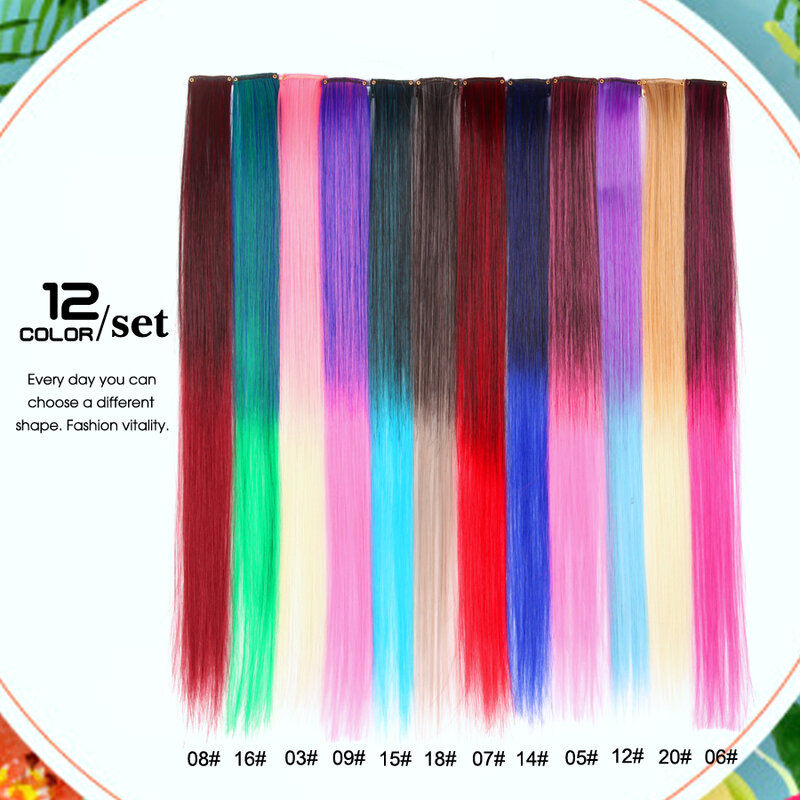 Alileader Synthetische 87 Gekleurde Lange Rechte Ombre Hair Extensions Pure Clip In Een Stuk Strips 20 "Haarstukje Voor Vrouwen