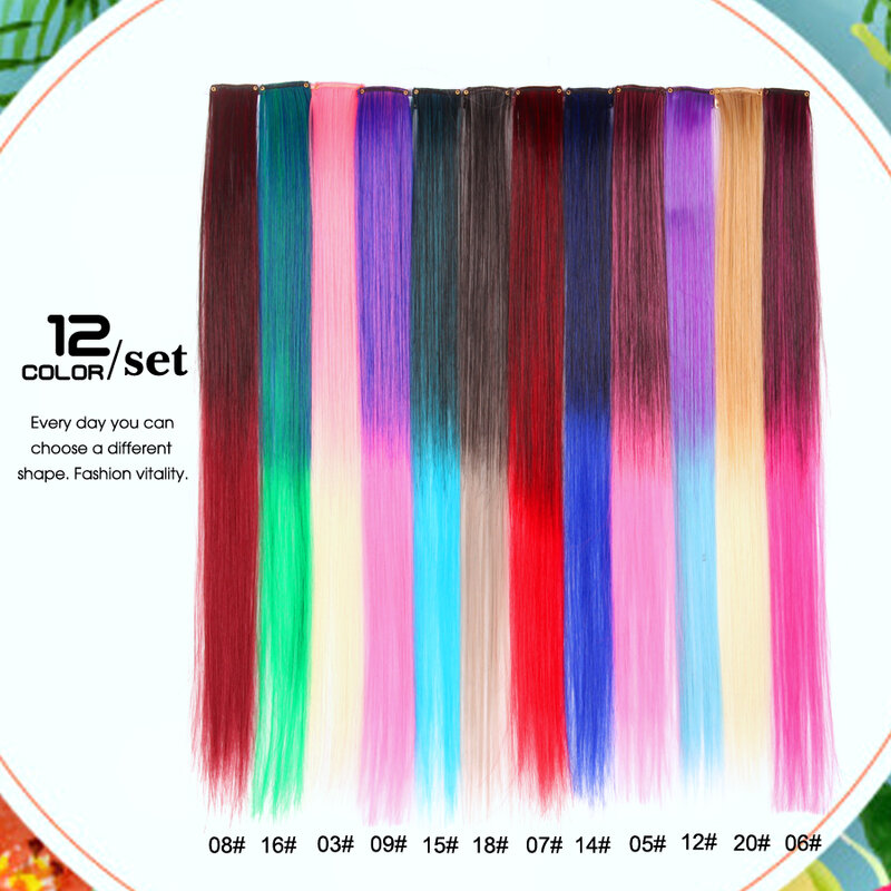 AliLeader-Extensões Longas de Cabelo Ombre Retas para Mulheres, Cabelo Sintético, 87 Coloridas, Tiras de Clipe Puro em 1 Peça, 20"