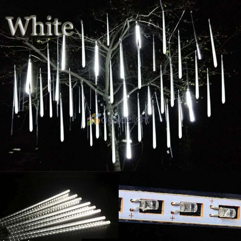 Pluie de météores LED 30cm 50cm, 8 Tubes de glace, goutte de neige, décoration de noël pour fête de mariage + adaptateur secteur