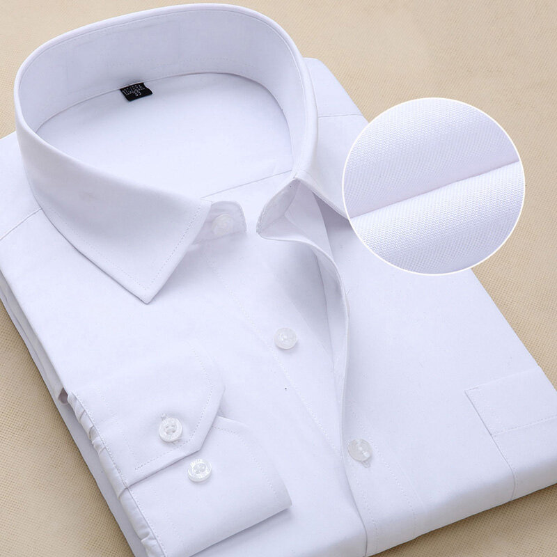 Мужская классическая рубашка в полоску, белая однотонная приталенная деловая рубашка с длинным рукавом, большие размеры