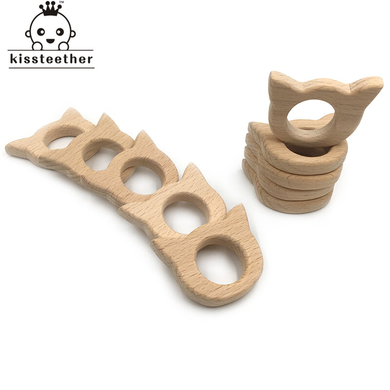 10pcs baby shower bear  safety wooden Animals teether toys-chewable infant cat  DIY Handmade  gift