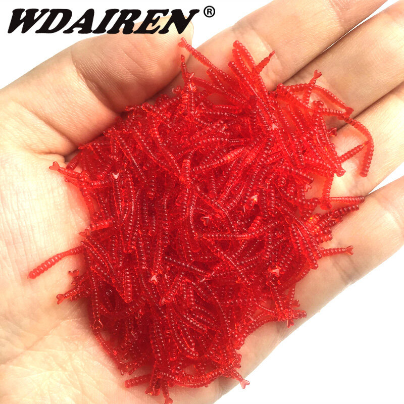 50pcs/Lot Lifelike Red Worm Soft Bait Smell Shrimp Odor Artificial Silicone Fishing Lure Bass 2cm Simulation Earthworm Takcle