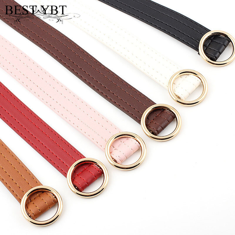 Best YBT-Cinturón de imitación de cuero para mujer, cinturón de aleación redondo con hebilla lisa, sin agujeros, para estudiantes, a la moda, para Vaqueros