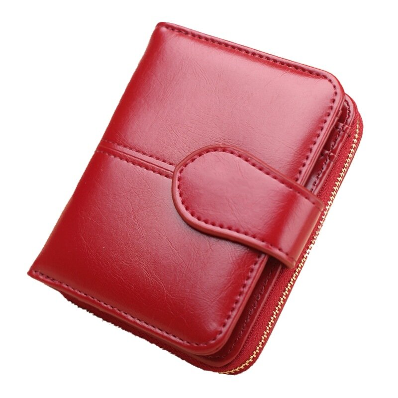 Portefeuille court en PU pour femme, sac à main à fermeture éclair et bouton, petit sac à main rouge, poche à monnaie, offre spéciale