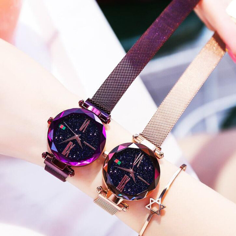 Luxus Rose Gold Frauen Uhr Magnet Starry sky Armbanduhr Für Damen Weibliche Armbanduhr Wasserdicht reloj mujer relogio feminino