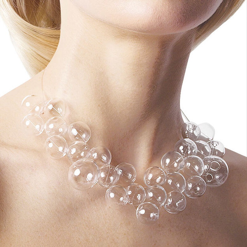 여성을 위한 오리지널 독특한 간단한 스타일 투명 할로우 긴 유리 버블 후프 귀걸이, 볼 걸스