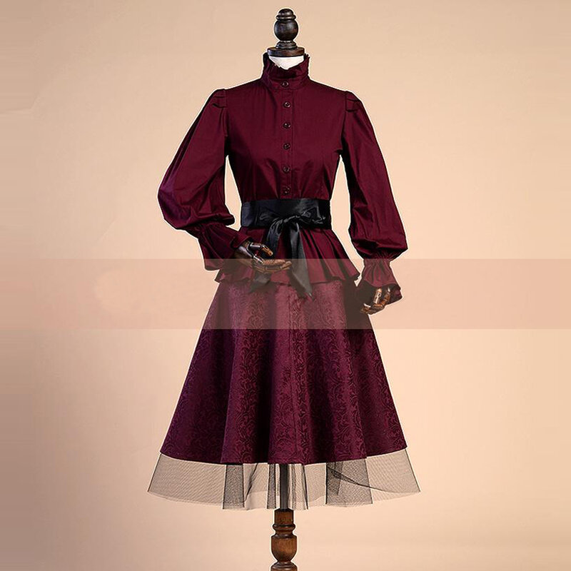 Phụ Nữ Mùa xuân Hè Văn Phòng Lady Blouse Đèn Lồng Tay Áo Cổ Điển Gothic Cotton Tops nữ Trang Phục Chính Thức Giản Dị Áo Sơ Mi Màu Đen
