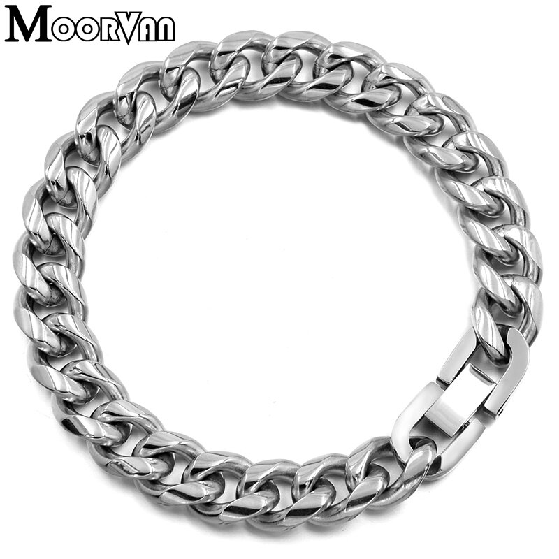 Moorvan-pulsera de eslabones de cadena para hombre, brazalete de acero inoxidable de 7MM/9MM/10MM de ancho, joyería de hiphopboy VB507