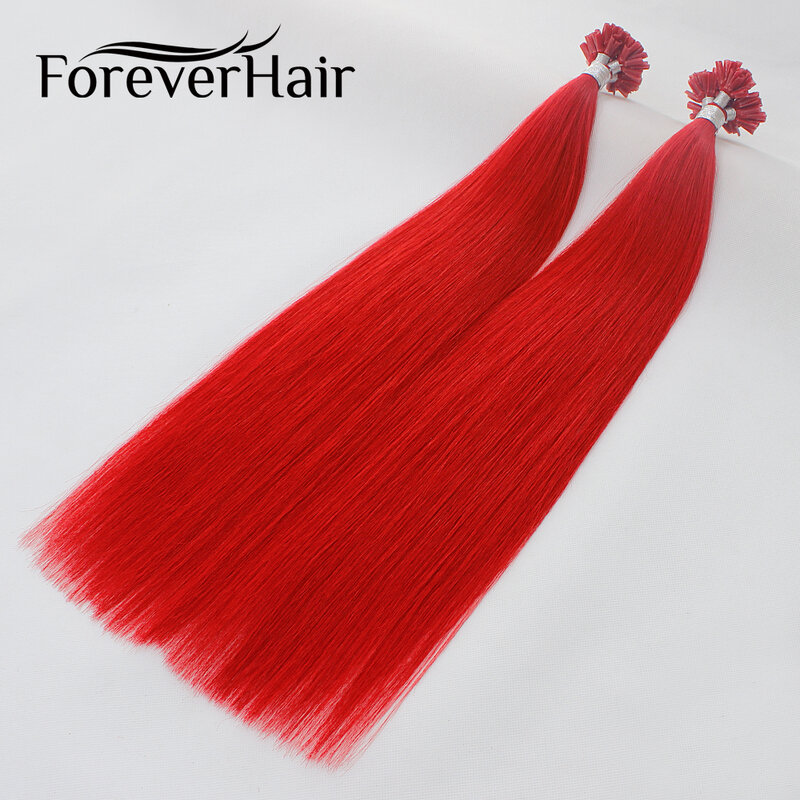 FOREVER HAIR 0.8g/s 18" 20" Remy Nail U Tip Hair Extensions Red Color Pre Bonded Hair On Keratin Capsules Hot Fusion Hair 50pcs