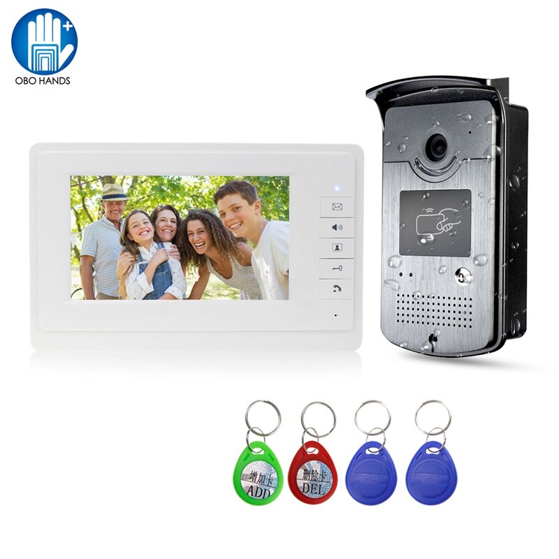 Sistema de vídeo porteiro com fio campainha do telefone da porta à prova de chuva câmera ao ar livre com 7 polegada monitor de exibição de alta definição para uso doméstico