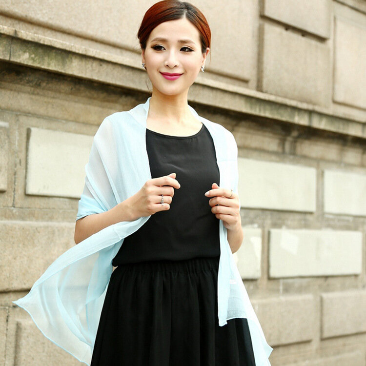 Silk Chiffon Scarf Women Scarf Plain Color Cute Small Size Wrap 50X140cm For Autumn Soft Breathable Thin Scarf