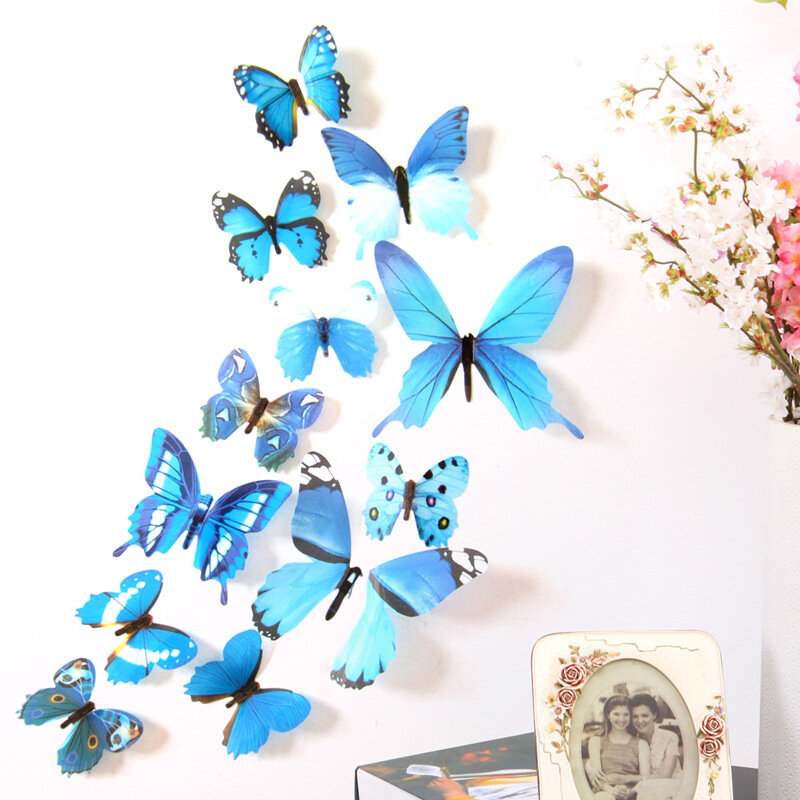 12Pcs Schmetterlinge Wand Aufkleber Neue Jahr Geschenk Home Dekorationen 3D Schmetterling PVC Selbst Klebe Tapete Für Wohnzimmer Decals