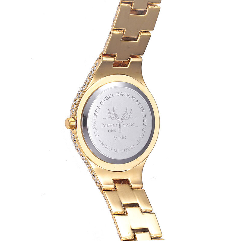 MISSFOX-Relógios Mix Baguette Diamante para Mulheres, Relógio de Ouro Feminino de Luxo, À Prova de Choque, Impermeável, Pequeno