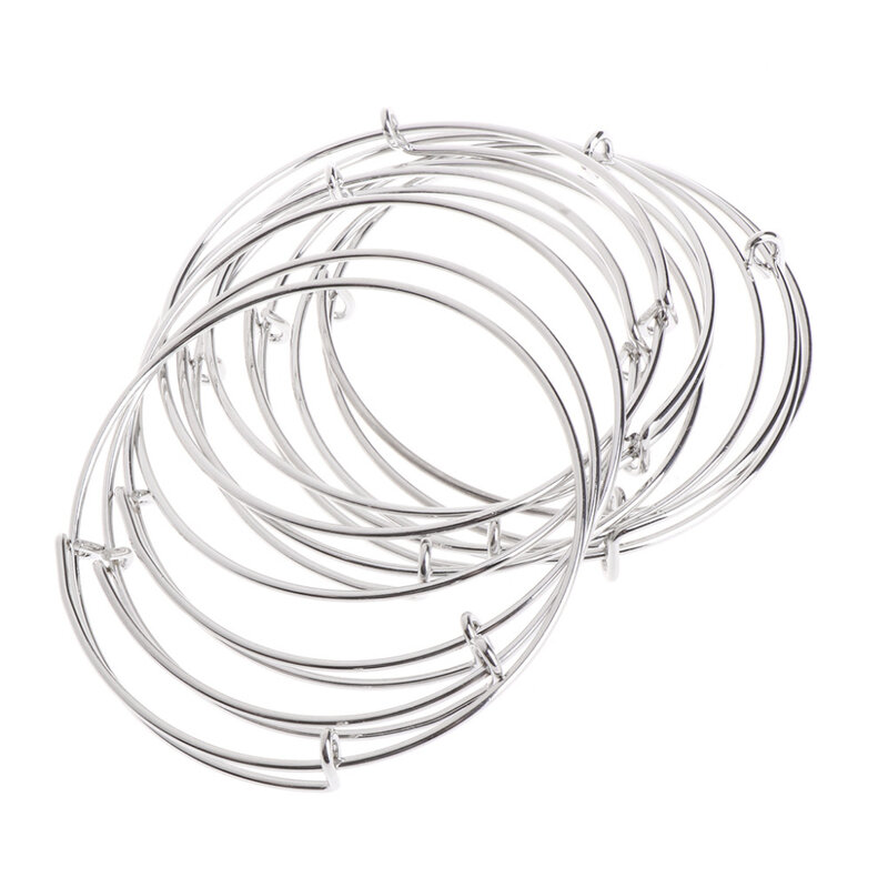 10Pcs Women's Silvery Adjustable Wire Wrapped Expandable Bangle Wrist Bracelet #Y51#