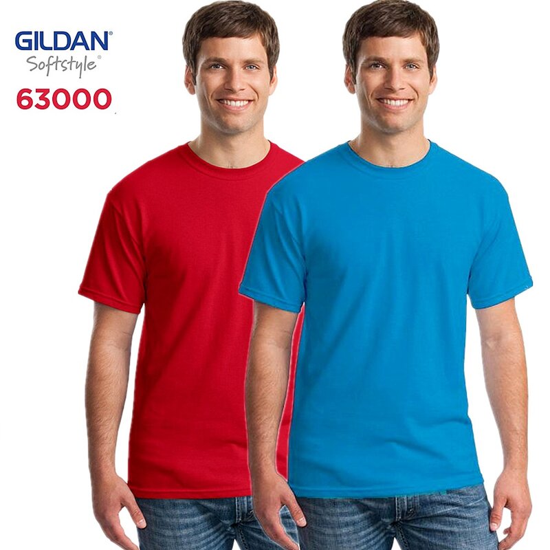 GILDAN 63000 lato mężczyzn 100% bawełniane koszulki solidna koszulka z krótkim rękawem T koszula mężczyzna topy koszulki podstawowe koszulki dostosowane Logo zdjęcie druku