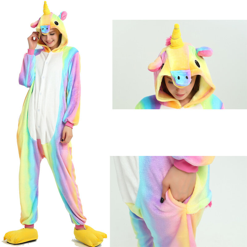 Adult Kigurumi Onesie Men Women Unicorn Sleepwear Pajama Soft Fancy Anime Unicornio Pijima Overall Animal Nightwear