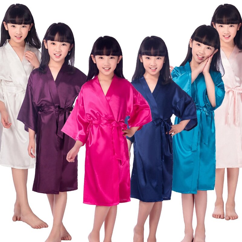 Robes Kimono en Satin Solide pour Enfant Fille, Vêtements de Nuit, pour Mariage, Spa, ixd'Anniversaire
