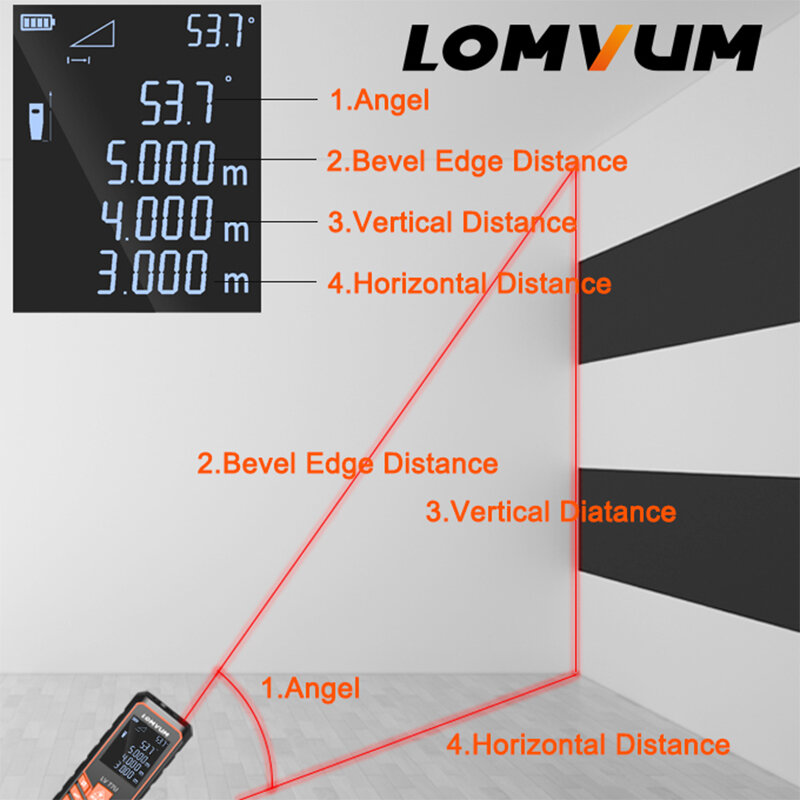 LOMVUM-Laser Range Finder, nível automático, medidor de distância, análise eletrônica, instrumento de medição, telêmetro, 40m, 80m, 100m, 120m, LV66U
