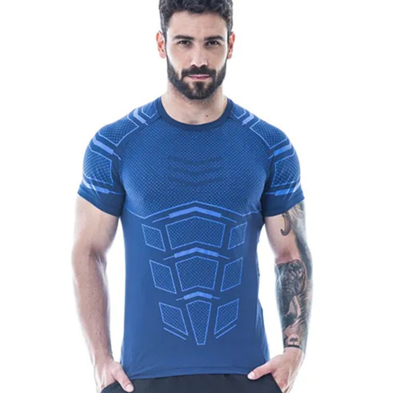 Men Compression Skinny T-shirt Gym Fitness Bodybuilding Shirt Male Summer Running Workout Quick Dry Tee Tops Training Clothing