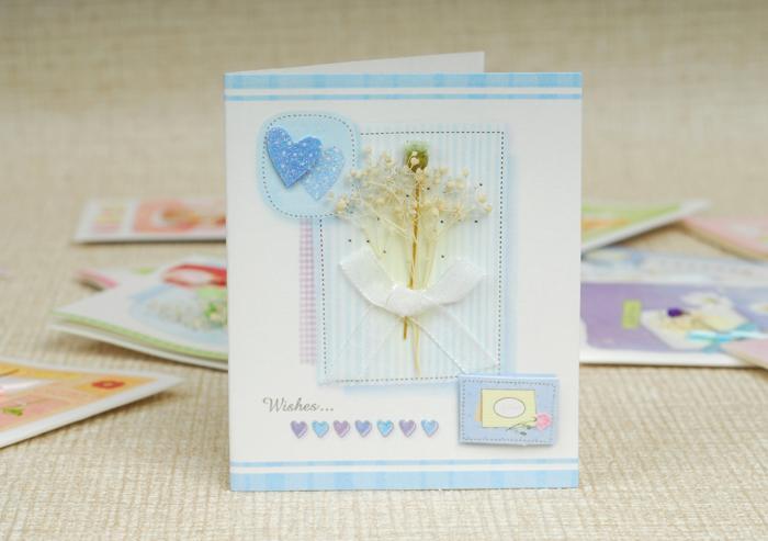 Tarjeta de felicitación pequeña de flores secas hechas a mano, tarjeta de agradecimiento, regalo, tarjetas con sobre de bendición, 15 unids/lote