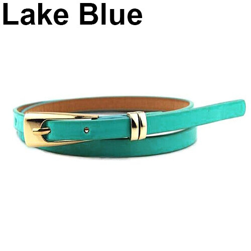 Women's Fashion Candy Color Faux Leather Buckle Skinny Belt Thin Waistband Sash