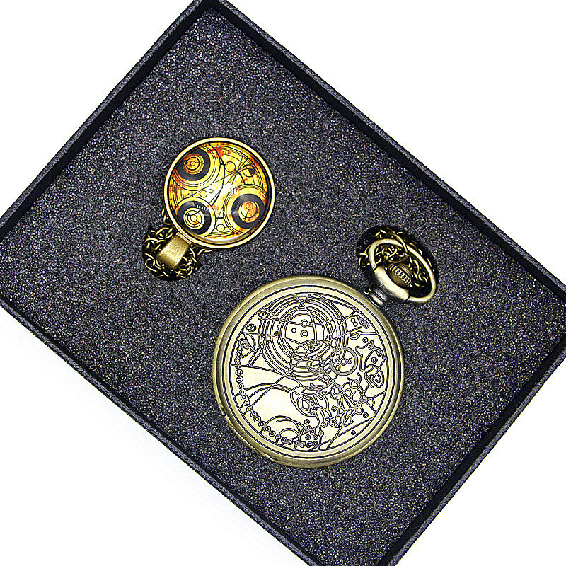 Conjunto de reloj de bolsillo para hombre y mujer, pulsera con cadena y colgante, regalo clásico con caja, Serie Temática de película