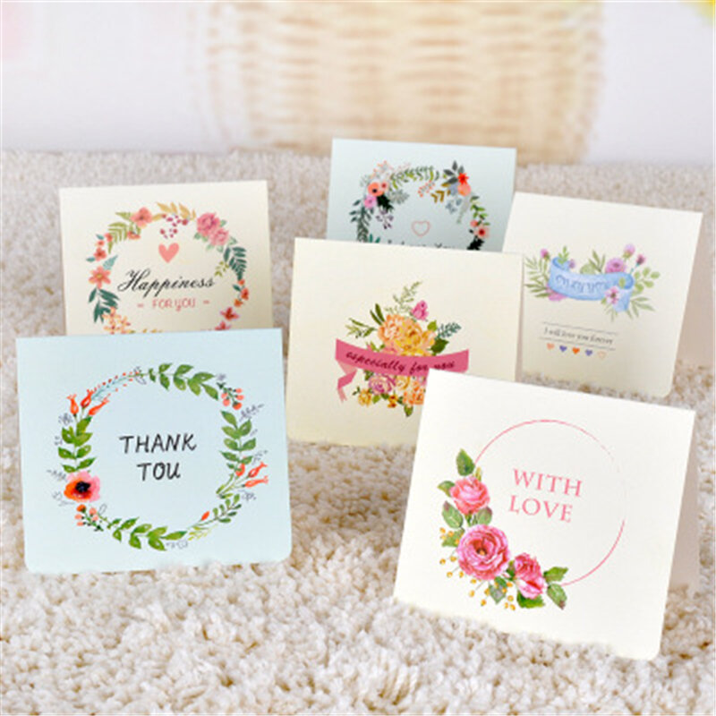 Tarjetas de Felicitación de flores creativas, bricolaje en inglés, Navidad, día de Año Nuevo, tarjetas de felicitación de agradecimiento, almohadillas de notas para mensajes, regalos