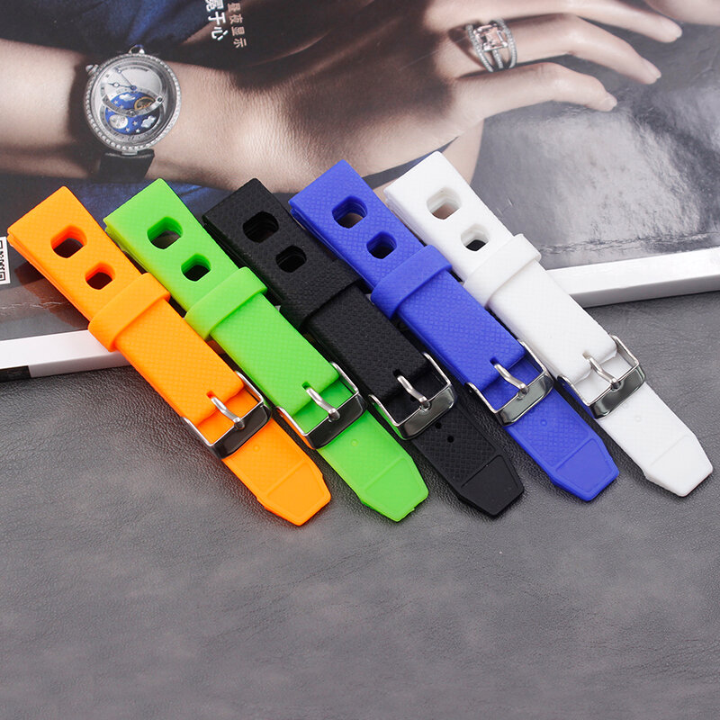 Soft silicone waterproof strap 20mm men and women sports casual flat rubber strap buckle accessories