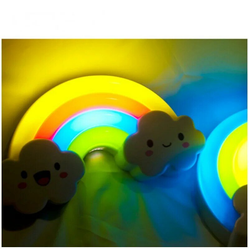 Luz noturna colorida alimentada por pilha para crianças, luz led de arco-íris e controle de luz decorativa, lâmpada de cabeceira para bebês