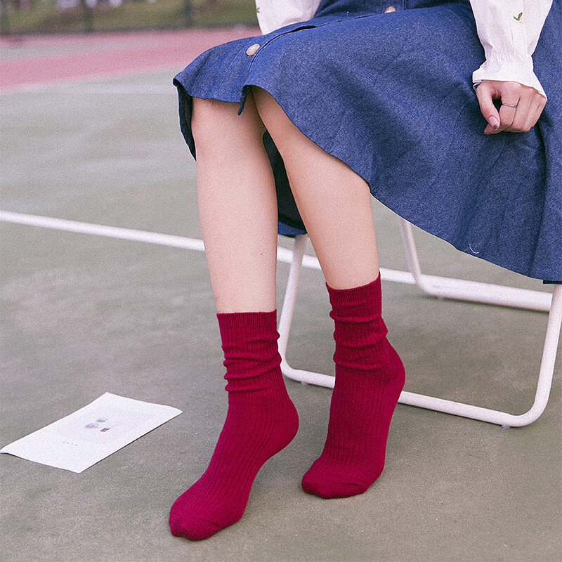 ผู้หญิงอบอุ่นถุงเท้า Thicken ฤดูหนาวถุงเท้าผ้าฝ้ายสีป้องกันเส้นเลือดขอดตั้งครรภ์ถุงเท้าออกแบบหญิงเกาหลีสไตล์