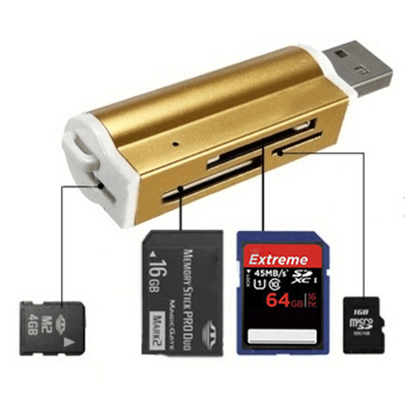 Lector de tarjetas Micro SD Multi en 1, adaptador de tarjeta de memoria USB 2,0 para Microsd SDHC TF M2 MMC MS PRO DUO