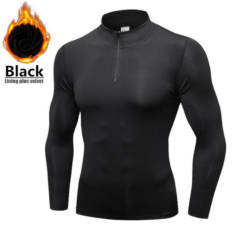 Men Shapers Plus Fleece Trainning&Exercise Sweater 3D Tight Elastic  Wicking Sport GYM Running Long Sleeve Stand Collar Sweaters