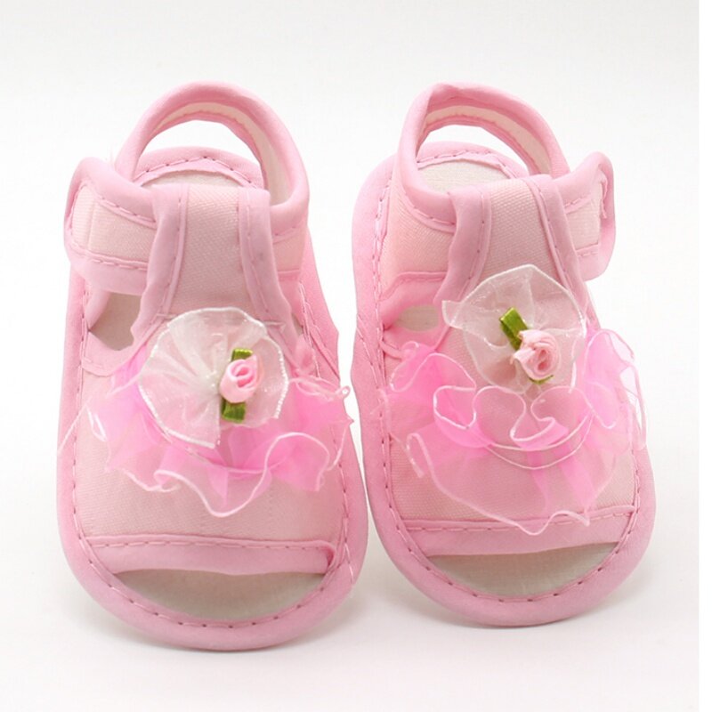 Sandales en dentelle pour bébé fille de 0 à 18 mois, chaussures d'été en tissu de coton, rose, blanc, rouge, nouvelle collection 2017