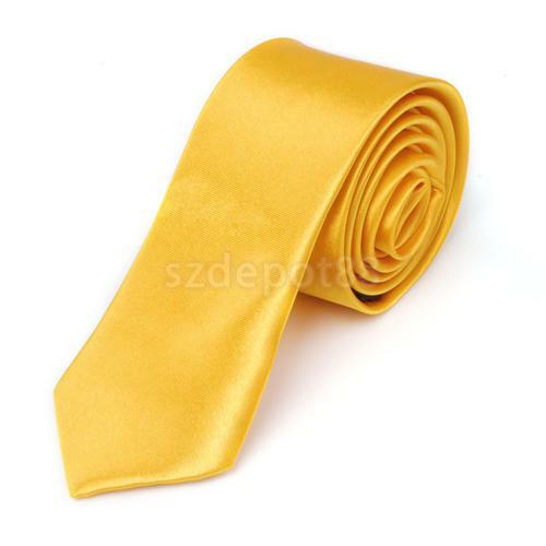 Cravate décontractée unisexe, slim, col étroit, solide, doré, jaune
