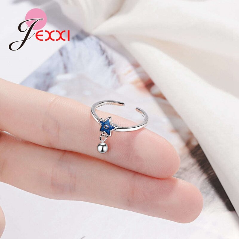 Handmade Top Quality Charm Beads Nice Blue Star Open Ring For Women Fashion Wedding Jewelry Design 925 Sterling Silver