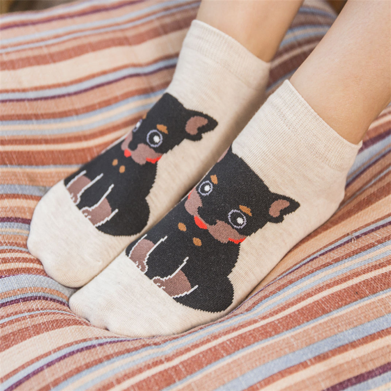 Calcetines de Mujer Bonita y divertida caricatura animal diseño de perro calcetines de barco calcetines de mujer calcetines de arte