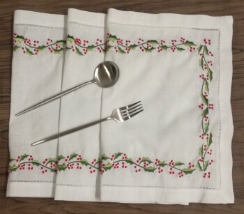 Conjunto de 12 toalhas de mesa fashion com estampa de bainha branca, corredor e tapetes com bordado floral para almoço elegante ou jantar