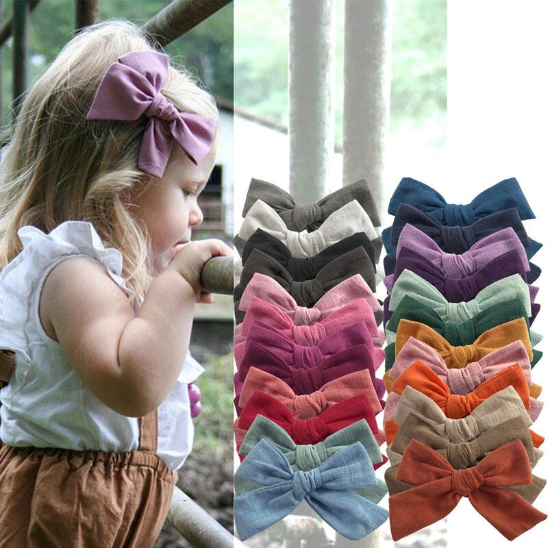 2 PCS 4 inch Linen Bow Hair Clips for Baby Girls Infant Kids Knot Hair Bow Barrettes Hairgrips Hair Accessories