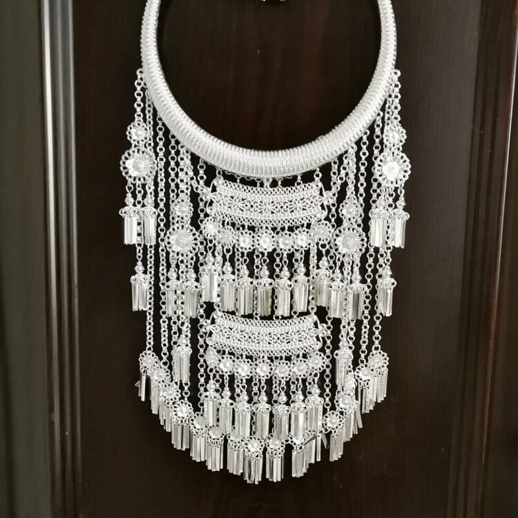 28 Designs New Gorgeous Miao Silver Necklace Minority Group Tong Accessory Stage Performance Exaggerated Ethnic Accessory