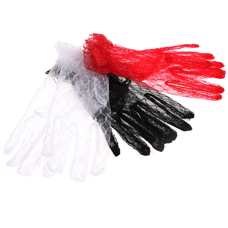 Nuevo mujeres guantes de encaje negro rojo blanco marfil corto guantes de encaje