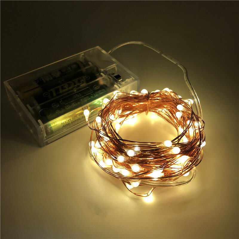 Cuerdas de alambre de cobre para decoración del árbol de Navidad, luces Led de hadas con batería 3XAA, 2M, 5M, 10M, 100