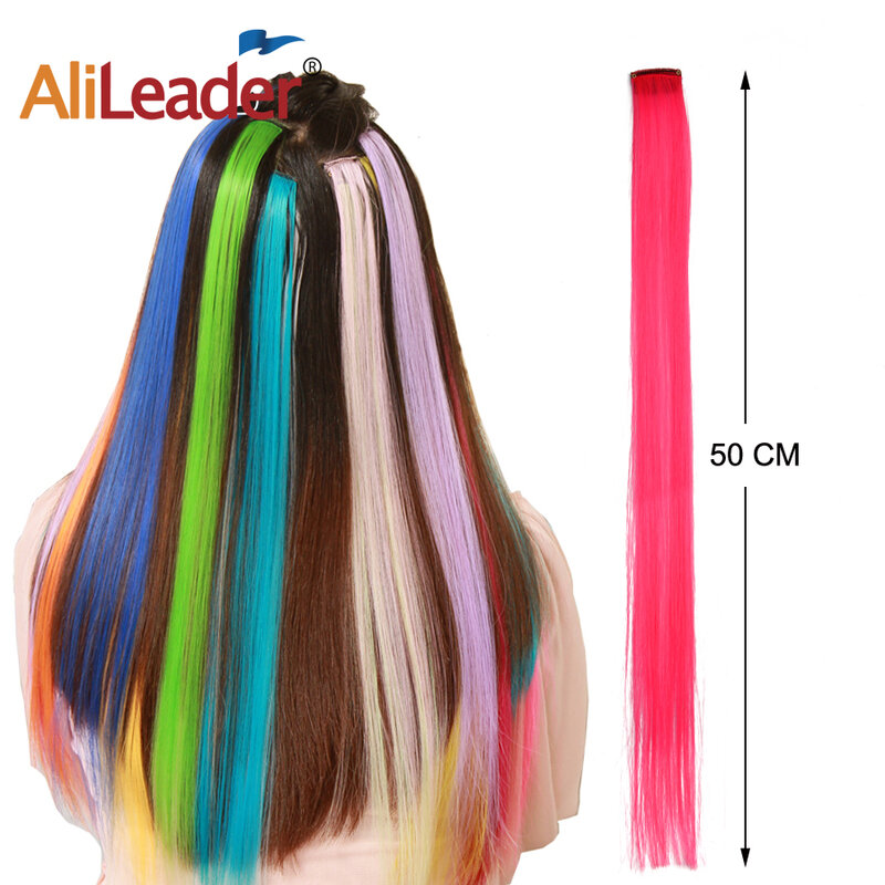Alileader คลิปสังเคราะห์หนึ่งชิ้นที่ยืดผม50ซม.ตรงยาว Hairpieces ผู้หญิงหญิงสาว Rainbow 57สี12กรัม/ชิ้น