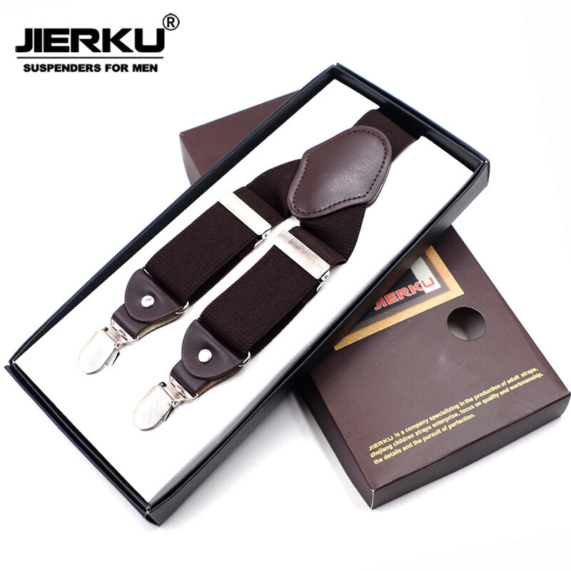 JIERKU – bretelles en cuir, 4Clips, pour pantalon, à la mode, cadeau pour père/mari